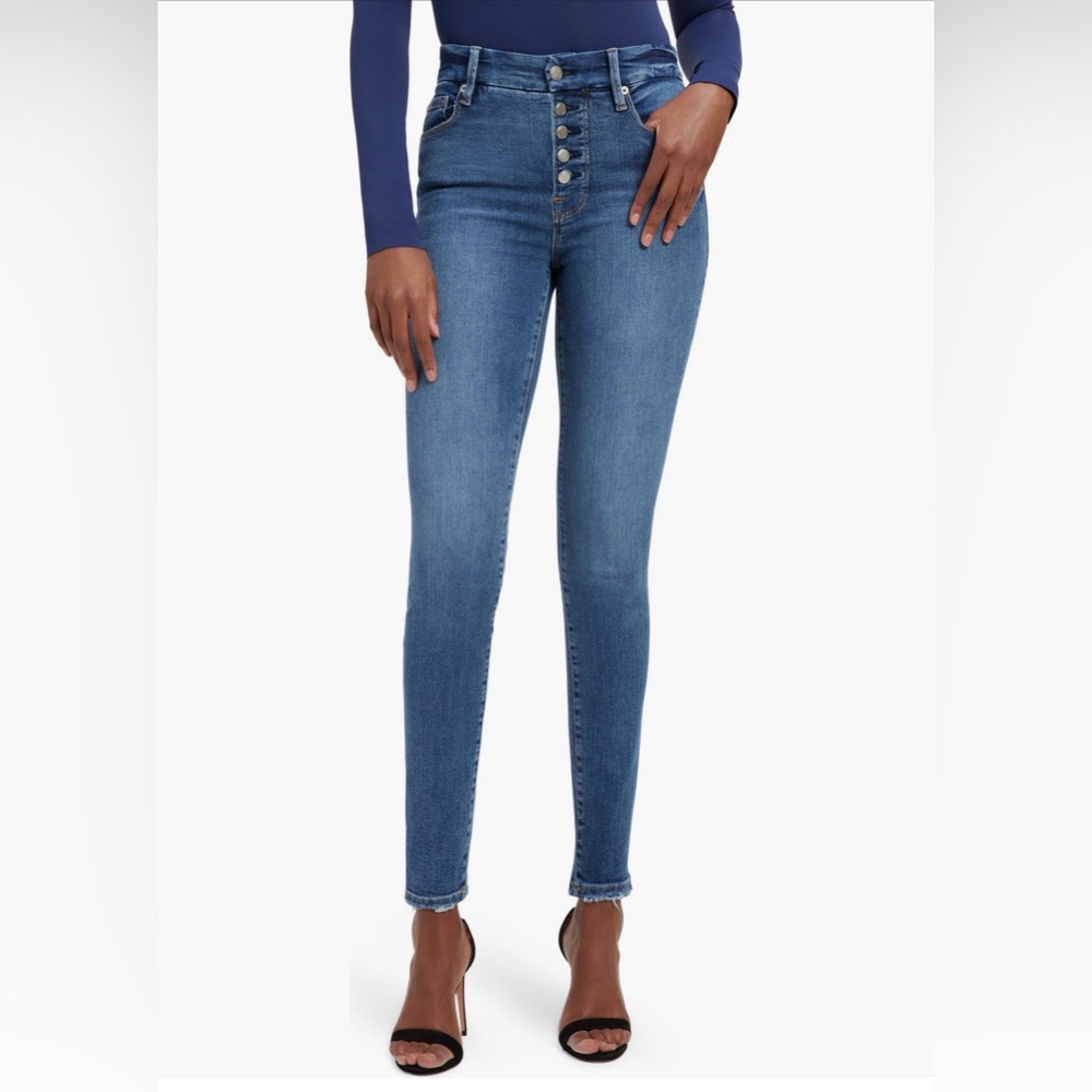Good American Good Legs Exposed Button High Waist Skinny Jeans